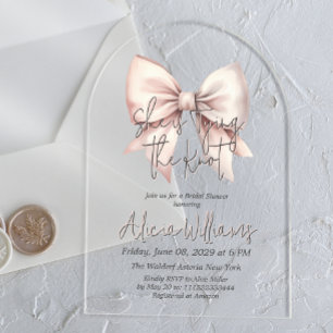 Tying the Knot Blush Pink Bow Bridal Shower Acrylic Invitations