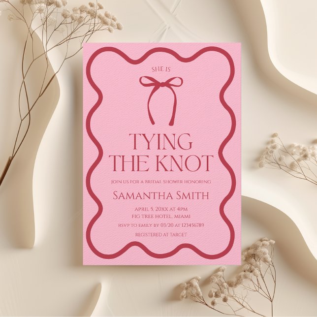 Tying the Knot Bow Tie Bridal Shower Pink Red Invitation (She's Tying the Knot Bridal Shower Invitation)