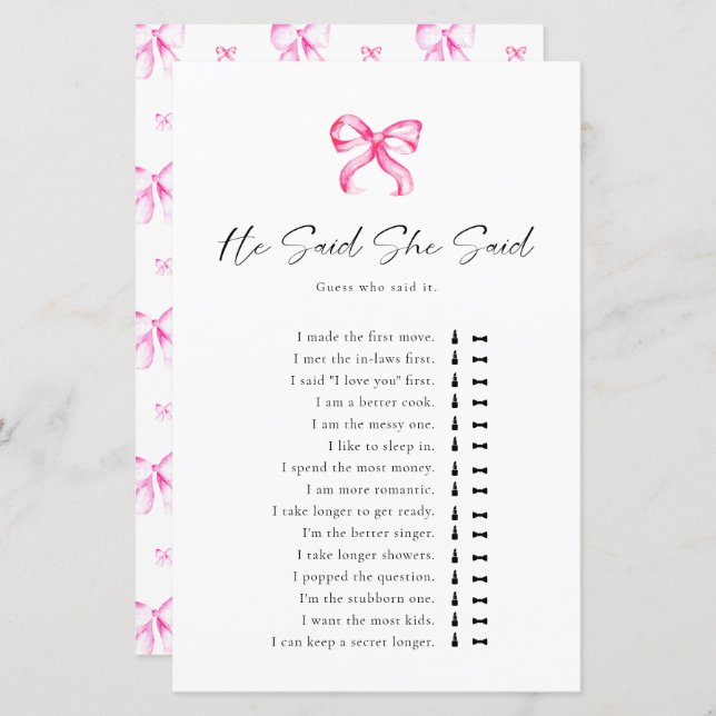 Tying the Knot Bridal Shower He Said She Said (Front/Back)