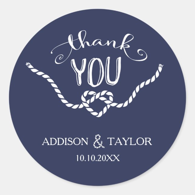 Tying the Knot Calligraphy Thank You Classic Round Sticker (Front)