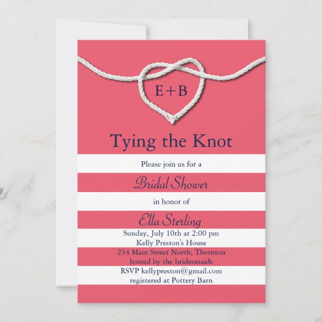 Tying the Knot Coral Bridal Shower Invite (Front)