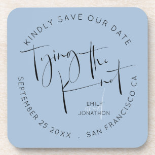 Tying The Knot Dusty Blue Keepsake Save The Date Coaster