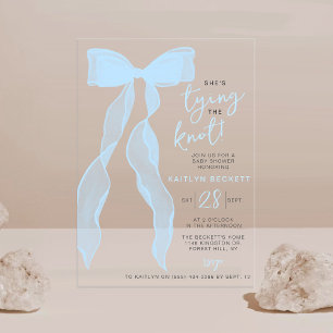 Tying The Knot Elegant Blue Bow Bridal Shower Acrylic Invitations