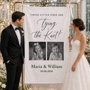 Tying the Knot Elegant Photo Wedding Banner Tapestry