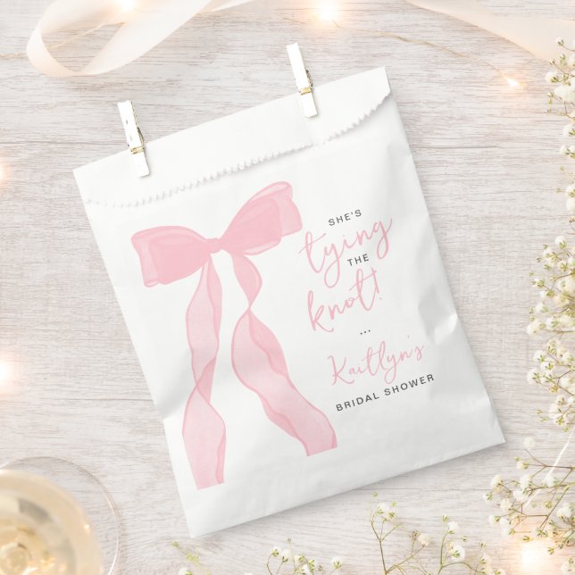 Tying The Knot Elegant Pink Bow Bridal Shower Favour Bag (Clipped)