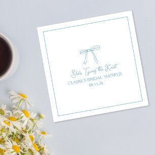 "Tying the Knot" Fun Blue Bow Bridal Shower Custom Napkin