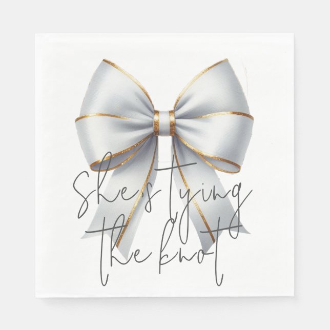 Tying the Knot Gold White Bow Bridal Shower Napkin (Front)