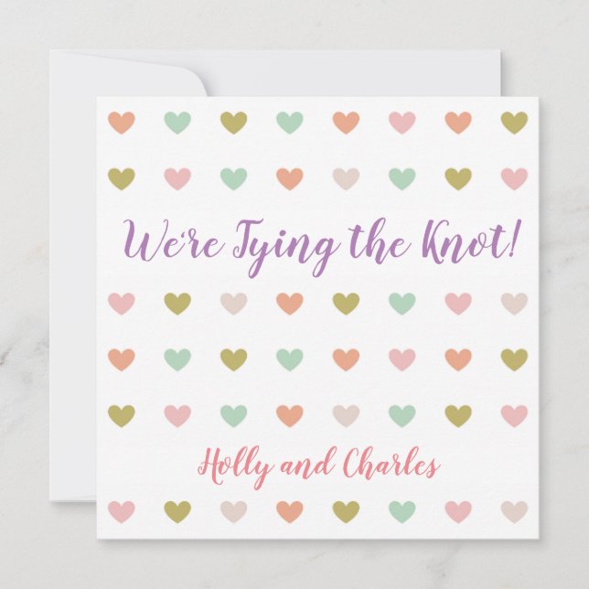 "Tying the Knot" Invitation with Pastel Hearts (Front)