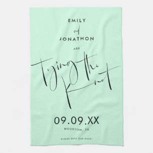 Tying the Knot Mint Green Script Save the Date Kitchen Towel