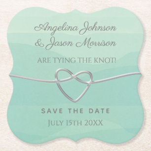 Tying The Knot Mint & Silver Wedding Save The Date Paper Coaster