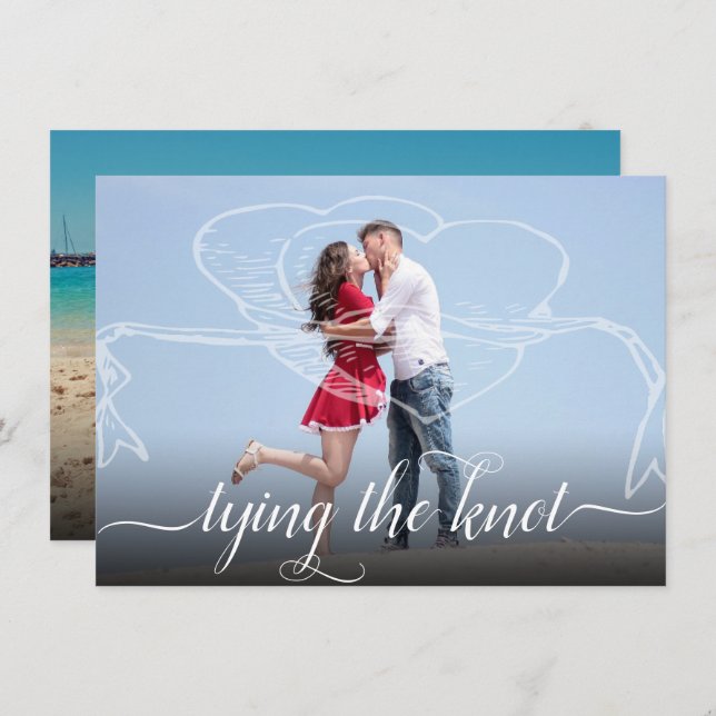 Tying the Knot | Modern Heart Ribbon Wedding Save The Date (Front/Back)