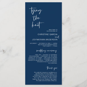 Tying the knot, Modern Navy Blue Wedding Program