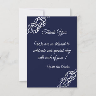 Tying The Knot Nautical Rope White & Navy Wedding Thank You Card