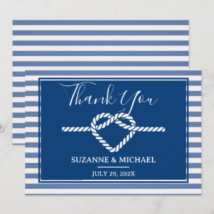 Tying the Knot Nautical Stripes Navy Blue Wedding Thank You Card