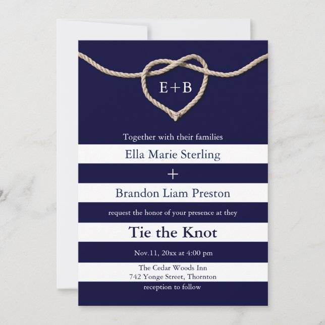 Tying the Knot Navy Wedding Invitation (Front)