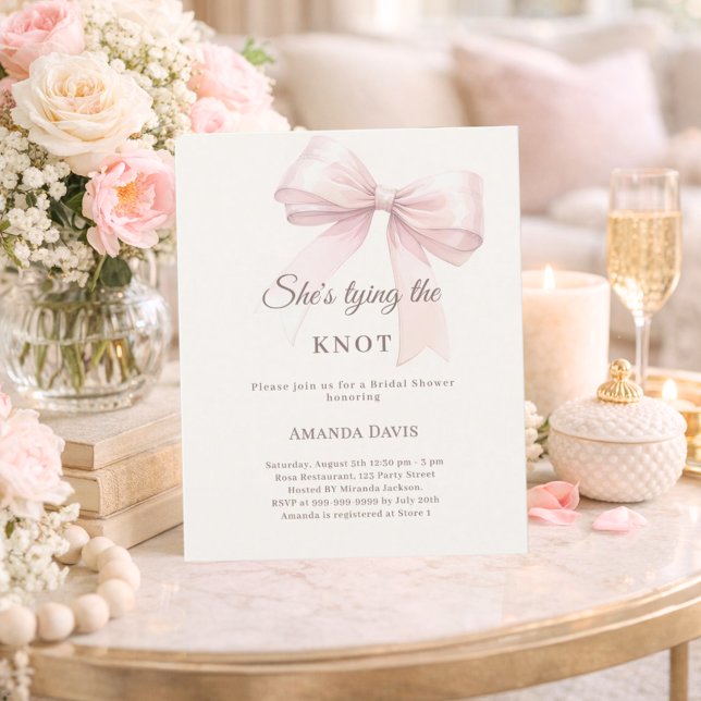 Tying the knot pink bow Bridal Shower invitation (Creator Uploaded)