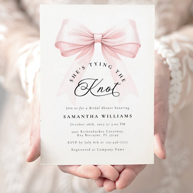 Tying the Knot Pink Bow Bridal Shower Invitation (Creator Uploaded)