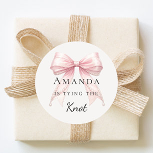 Tying the knot pink bow pearls Bridal Shower Classic Round Sticker