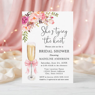 Tying the Knot Pink Bow Roses Floral Bridal Shower Invitation