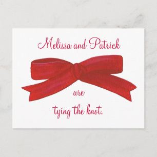 Tying the knot Red Bow Wedding Invitation postcard