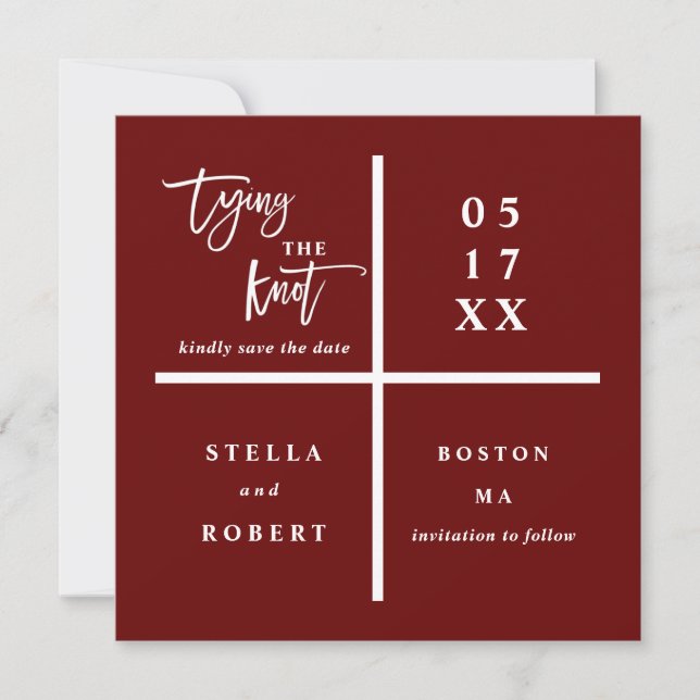 Tying the Knot | Red Modern Wedding Photo Save The Date (Front)