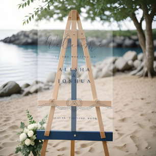 Tying The Knot Rope Heart Nautical Navy & White Fo Acrylic Sign