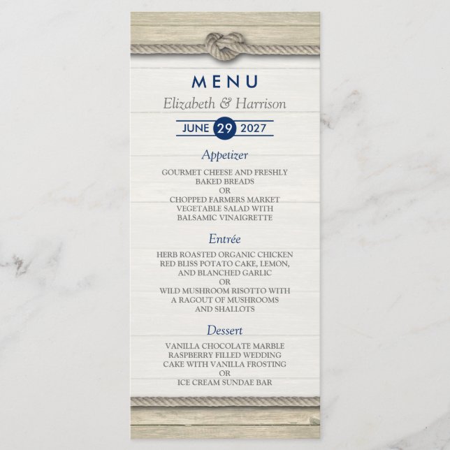 Tying The Knot Rustic Beach Menu Mariage (Devant)