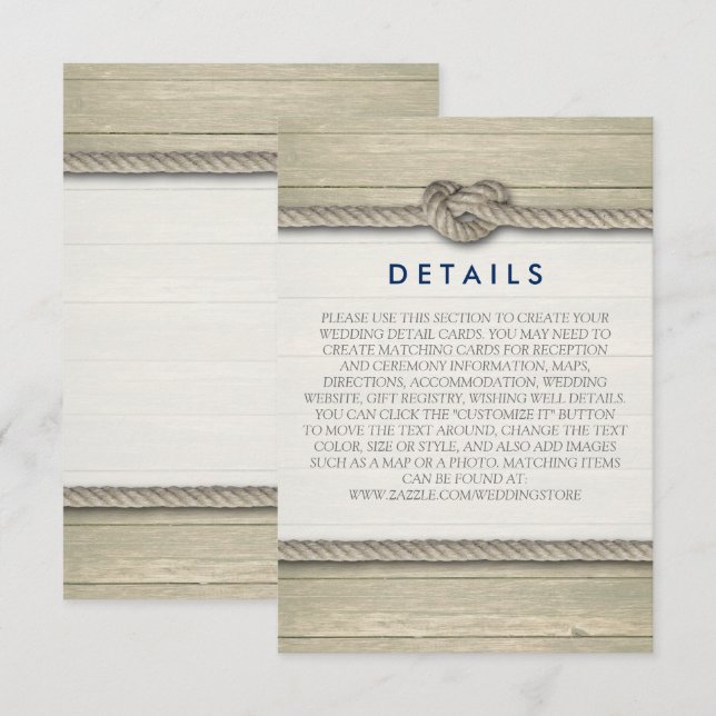 Tying The Knot Rustic Beach Wedding Details Enclosure Card (Front/Back)