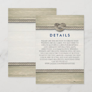 Tying The Knot Rustic Beach Wedding Details Enclosure Card