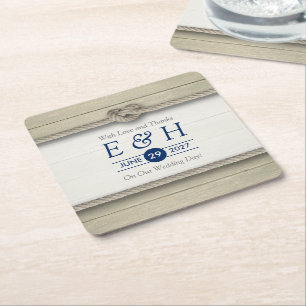 Tying The Knot Rustic Beach Wedding Square Paper Coaster