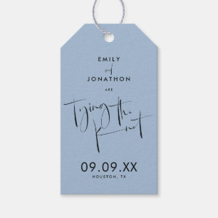 Tying the Knot Script Dusty Blue Save the Date Gift Tags
