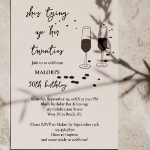Tying Up Her 20s Black Champagne 30th Birthday Invitation