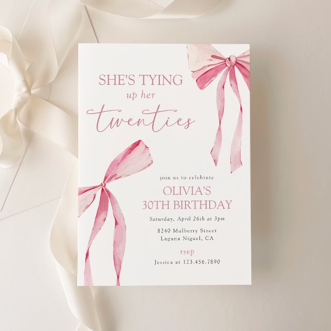 Tying Up Her Twenties Coquette Bow 30th Birthday Invitation (Creator Uploaded)