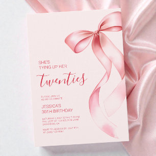 Tying Up Her Twenties Pink Bow 30th Birthday Party Invitation