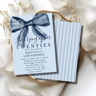 Tying Up My 20s Blue Coquette Bow 30th Birthday Invitation