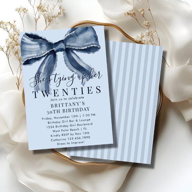 Tying Up My 20s Blue Coquette Bow 30th Birthday Invitation (Creator Uploaded)