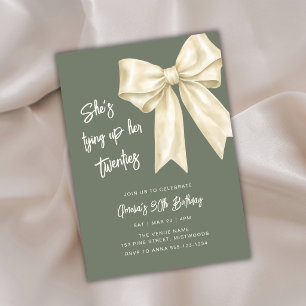 Tying Up My 20s Ivory Coquette Bow 30th Birthday Invitation