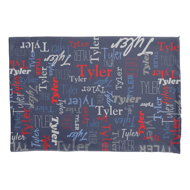 Tyler personalized name red blue grey  pillowcase (Front)