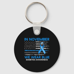 Type 1 Diabetes Awareness American Us Flag Blue Ri Keychain