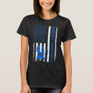 Type 1 Diabetes Awareness American Us Flag Blue Ri T-Shirt