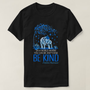Type 1 Diabetes Awareness Be Kind Blue Elephant T-Shirt