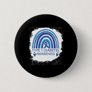Type 1 Diabetes Awareness Bleached Rainbow Blue Ri 2 Inch Round Button