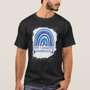 Type 1 Diabetes Awareness Bleached Rainbow Blue Ri T-Shirt