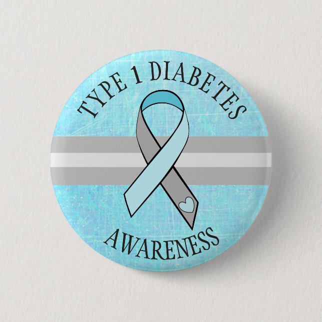 Type 1 Diabetes Awareness Blue Grey Button (Front)