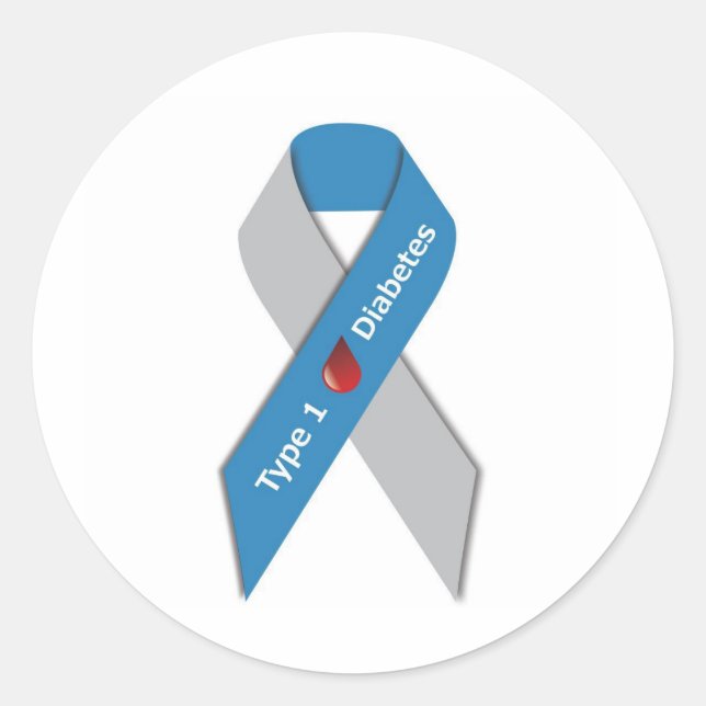 Type 1 Diabetes Awareness Ribbon Classic Round Sticker (Front)