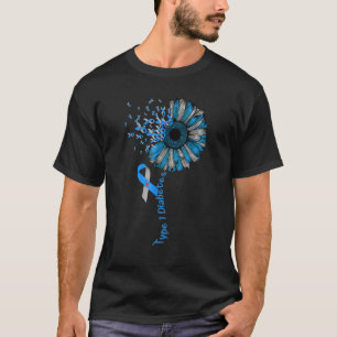 Type 1 Diabetes Awareness Sunflower Blue & Grey Ri T-Shirt