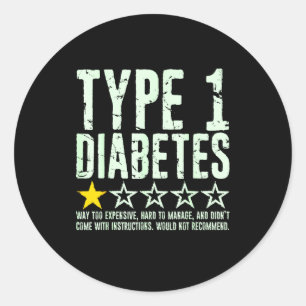 Type 1 Diabetes One Star Rating, T1d Awareness Dia Classic Round Sticker