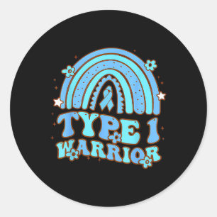 Type 1 Warrior Retro Rainbow Diabetes Awareness Ri Classic Round Sticker