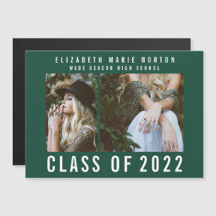 Type graduation multi photo modern magnetic green invitation