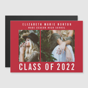 Type graduation multi photo modern magnetic red invitation
